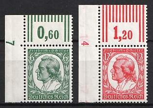 1934 Third Reich, Germany, Complete Set, Corner Margins, Plate Numbers