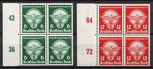 1939 Third Reich, Germany, Block of Four, Complete Set, Margins, Plate Numbers
