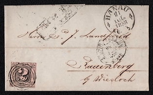 1858 2Sgr Thurn and Taxis, German States, Germany, Folded Letter from Hanau to Rauenberg (Wiesbaden), Two Different E.B. Railway postmarks