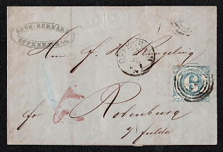 1866 6Kr Thurn and Taxis, German States, Germany, Folded Letter from Offenbach to Rotenburg a.d.T., Numeral Postmark 142, Transit and Arrival Postmark
