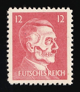 1944 12pf Hitler-Skull, 'Futsches Reich', Private Issue Propaganda Forgery of Hitler Issue, Anti-German Propaganda
