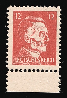 1944 12pf Hitler-Skull, 'Futsches Reich', Private Issue Propaganda Forgery of Hitler Issue, Anti-German Propaganda, Margin