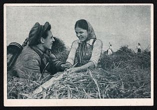 1943 'Leningrad Oblast. Behind Enemy Lines. A Partisan Scout's Lucky Moment' Soviet Union, WWII, Military, Picture Postcard