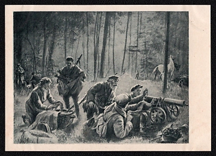 1943 'Morning in the Partisan Forest' Soviet Union, WWII, Military, Picture Postcard