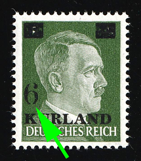 1945 6pf on 5pf Courland (Kurland), German Occupation, Germany, Upper arc of the value '6' flattened
