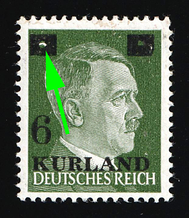 1945 6pf on 5pf Courland (Kurland), German Occupation, Germany, Signed, 'Hole' in both printed bars