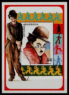 1998 Charlie Chaplin,  Antigua and Barbuda (Barbuda), Souvenir Sheet