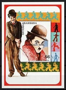 1998 Charlie Chaplin,  Antigua and Barbuda (Barbuda), Souvenir Sheet