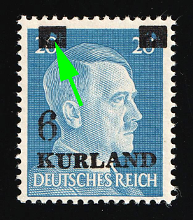 1945 6pf on 20pf Courland (Kurland), German Occupation, Germany, Signed, 'Hole' in both printed bars