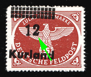 1945 12pf Courland (Kurland), German Occupation, Germany, Signed, Short foot of '2', SHIFTED Overprint