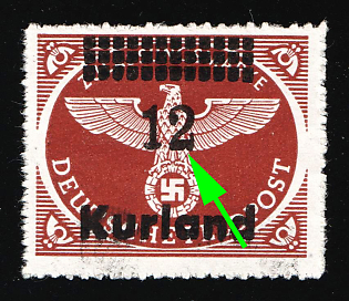 1945 12pf Courland (Kurland), German Occupation, Germany, Signed, '2' notched at bottom