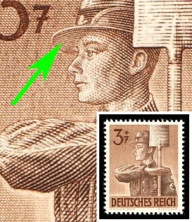 1943 3pf Third Reich, Germany, Thin Shading Lines on the Cap
