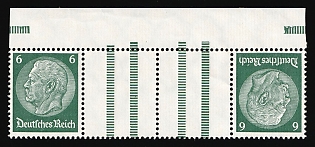 1933 6pf Third Reich, Germany, Gutter Tete-beche, Se-tenant, Zusammendrucke, Margin