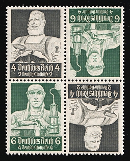 1934 Third Reich, Germany, Tete-beche, Se-tenant, Zusammendrucke, Block of Four