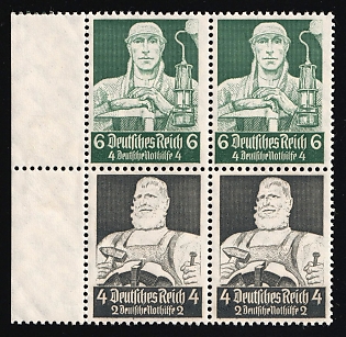 1934 Third Reich, Germany, Se-tenant, Zusammendrucke, Block of Four, Margin