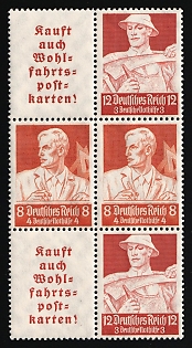 1934 Third Reich, Germany, Se-tenants, Zusammendrucke, Block