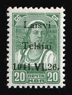 1941 20k Telsiai, Lithuania, German Occupation, Germany