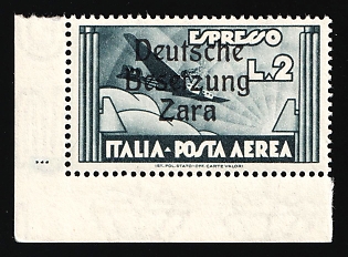 1943 2l Zadar, German Occupation, Germany, Corner Margin