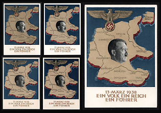 1938 (13 Mar) 'One People, One Empire, One Leader', Hitler, Third Reich, Germany, Nazi Eagle, Postal Stationery Propaganda Postcards, Mint