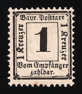 1870-71 1kr Bavaria, German States, Germany, Official Stamp, Postage Due