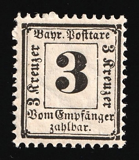 1870-71 3kr Bavaria, German States, Germany, Official Stamp, Postage Due