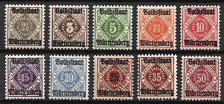1919 Wurttemberg, German States, Germany, Official Stamps, Complete Set
