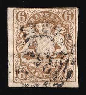 1868 6kr Bavaria, German States, Germany, Imperforate