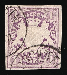 1874-75 1m Bavaria, German States, Germany, Imperforate