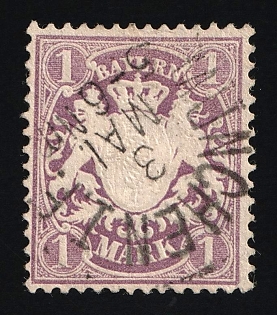 1874-75 1m Bavaria, German States, Germany