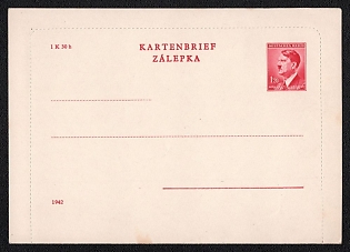 1942 'Kartenbrief Zalepka', Bohemia and Moravia, Germany, 1k 30h Postal Stationery Nazi Propaganda Postcard of Hitler Issue, Mint