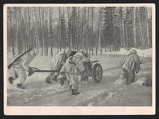 1942 'Artillerymen Roll Out an Anti-Tank Gun to a Firing Position' Soviet Union, WWII, Military, Picture Postcard