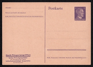 1933-45 'No Private Calls After Air Raids via Telephone, to Ensure that Calls Vital for Air Raid Protection Can Get Through!', Third Reich, Germany, 6pf Postal Stationery Nazi Propaganda Postcard of Hitler Issue, Mint
