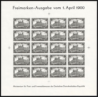'Definitive stamp issue of 1 April 1900. Ministry of Post and Telecommunications', Philatelic Exhibition of the Universal Postal Congress, German Democratic Republic, Germany, Commemorative Souvenir Sheet
