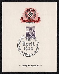 1938 (10 Apr) 'Austria Returns Home!', Vienna, Austria, Germany, Nazi Propaganda Souvenir Sheet