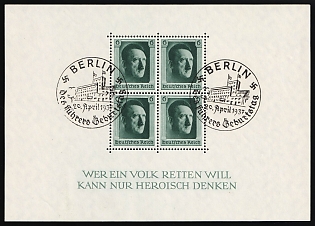 1937 (20 Apr) 'Berlin - Birthday of the Fuhrer', Third Reich, Germany, Souvenir Sheet, Commemorative Postmarks