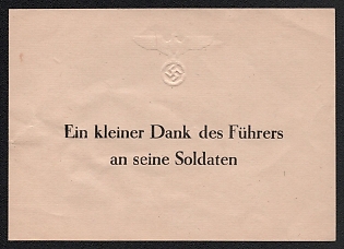 1933-45 'A Small Thanks from the Fuhrer to his Soldiers', Third Reich, Germany, Embossed Eagle, Nazi Military Propaganda Postcard