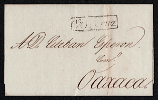 1840s Pre-philatelic stampless letter sheet from Veracruz (Mexico) to Oaxaca (Mexico), black rectangular "Veracruz" origin postmark