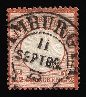 1872 2.5gr German Empire, Large Breast Plate, Germany, HAMBURG Postmark