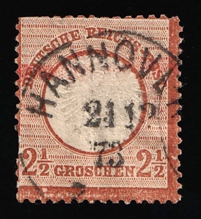 1872 2.5gr German Empire, Large Breast Plate, Germany, HANNOVER Postmark