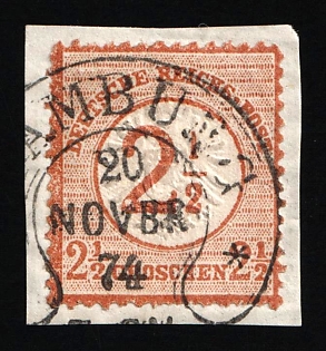 1874 2.5gr on piece German Empire, Germany, HAMBURG Postmark