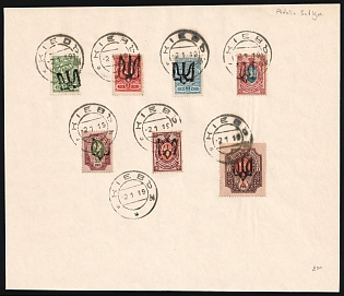 1919 (2 Jan) Podolia Different Types on piece, Ukrainian Tridents, Ukraine, Philatelic Used, KIEV Postmarks