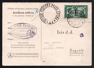 1940 Hitler and Mussolini, Third Reich, Germany, WWII Medical Order Postcard from Spalato (Split) to Zagreb (Croatia) franked with 25c of Italy, Dr. Juraj Krstinic Stamp, Censorship