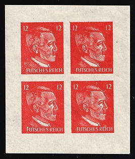 12pf Hitler-Skull, 'Futsches Reich', Private Issue Propaganda Forgery of Hitler Issue, Anti-German Propaganda, Block of Four, Imperforate