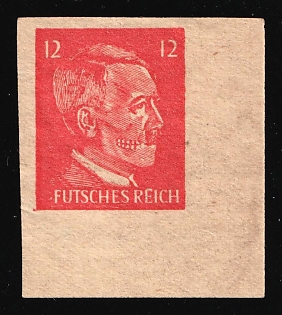 12pf Hitler-Skull, 'Futsches Reich', Private Issue Propaganda Forgery of Hitler Issue, Anti-German Propaganda, Imperforate, Corner Margin