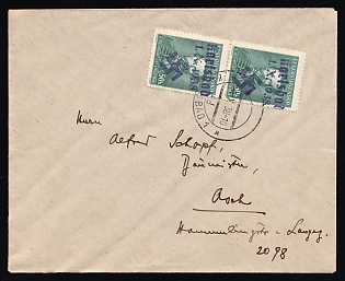 1938 (4 Oct) Occupation of Karlovy Vary (Karlsbad), Sudetenland, Germany, Cover from Karlovy Vary to Asch franked with pair of 50h