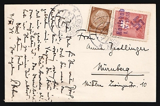 1938 (4 Oct) Occupation of Karlovy Vary (Karlsbad), Sudetenland, Germany, Picture Postcard from Karlovy Vary to Nuremberg franked with 1kc and 3pf Third Reich