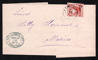 1873 (14 Jul) Letter sheet from Veracruz (Mexico) to Mexico (Mexico), franked with 25c (with overprint Veracruz district), canceled by Veracruz postmark of July 15, 1873. Blue oval "AGN. GUTHEIL Y CIA VERACRUZ / JULIO 14 1873" forwarding agent cachet. No arrival postmark