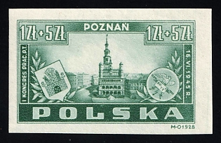 1945 1zl+5zl Republic of Poland, Complete Set, Imperforate, White Paper
