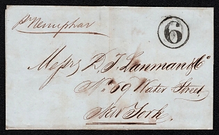 1853 (12 Nov) Pre-philatelic stampless letter sheet from Veracruz (Mexico) to New York (USA) payment postmark cachet rate "6" on front. Postmark Veracruz on the reverse side