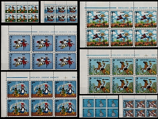 1989 Romanian Cartoons, Romania, Perforated Blocks of 6, Corner Margins, Sheet Inscription